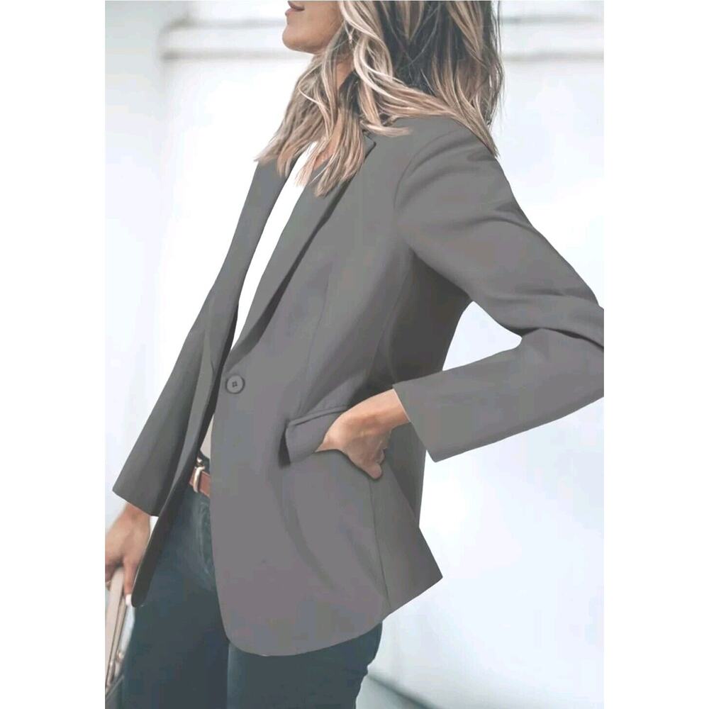 New Cicy Bell Blazer Sz M Gray Business Casual One Button Pockets Classic Career - Picture 6 of 16